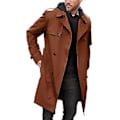 Miniatyrbild 1 av 5: Herrar Höst Vinter Enfärgad Vindjacka Krage Långärmad Dubbelknäppt Fickor Bälte Slim Fit Lång Rock Streetwear (XL Mörkbrun)