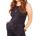 Miniatyrbillede 1 af 5: Ærmeløs Jumpsuit i Ensfarvet Design Vaskbar Høj Elastisk Stoffet Tøj til Daglig Arbejde Fest (L Blå)