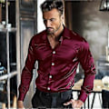 Miniatyrbillede 3 af 4: Lysende satin top til mænd, ensfarvet, draperet langærmet skjorte, højkvalitets skjorter til forretningsmænd (3XL sort)