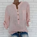 Miniatyrbilde 5 av 5: Dame Ensfarget V-hals Bluse med Lommer (XL blå)