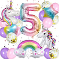 Miniatyrbild 1 av 3: Enhörningsfödelsedagsprydnader för flickor, 21-pack Enhörningsballonger med Enhörning, Regnbåge, Hjärta, Stjärna, Latexballonger och Nummer 5 Ballon för 5-årsfest