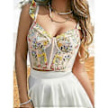 Miniatyrbillede 4 af 5: Sexy Bustier til Kvinder med Blomsterbroderi, Crop Top, Push Up, Korset Top, Bh til Natklub, Fest, Rave Outfit (S)
