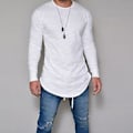 Miniatyrbillede 2 af 5: Langærmet, ensfarvet T-shirt til mænd, slim fit, lang model, høj kvalitet (M Hvid)