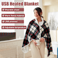 Miniatyrbilde 2 av 5: (55 * 31,5 tommer) USB Rutete Elektrisk Oppvarmet Sjal Teppe, Fleece Vev