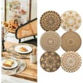 Set med 6 bohemiska tryckta runda placemats PVC flätade placemats var