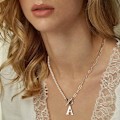 Miniatyrbillede 2 af 5: Sliver Initial Perlehalskæde til Kvinder, Paperclip Link Chain Halskæde Choker Toggle Clasp Halskæde Dainty Perlekæde N