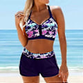 Miniatyrbillede 1 af 5: Dame Badetøj Bikini 2-delt Badedragt Rygløs Halter Beach Wear Blå Broderede Bølger Print Bade Dragter (L lilla)