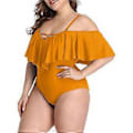 Miniatyrbilde 1 av 5: Plus Size Off Shoulder Ettdelt Badedrakt for Kvinner Magekontroll Badeklær(3X-Large Gul)