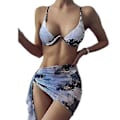 Miniatyrbilde 1 av 5: Dame 3-delt Badedrakt String Trekant Bikini Sett Med Saronger Cover Up Strandskjørt (L)