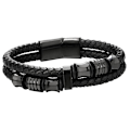 Miniatyrbillede 1 af 5: Mænds Dobbelt Række Sort Flettet Læder Armbånd Armbånd Håndledsrem