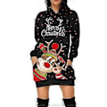Miniatyrbillede 1 af 3: Dame Jule Rensdyr Printet Hætte Pullover Hættetrøje Fest Mini Jumper Kjole (3XL Sort)