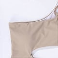 Miniatyrbild 4 av 5: Dam One Shoulder Randig Högt Skuren Baddräkt Baddräkter Tanga (M Beige)
