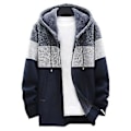 Miniatyrbild 1 av 5: Herrar Hooded Coat Färgblock Stickad Höst Vinter Tjock Plush Foder Varm Cardigan Tröja för Kontor (2XL Marinblå)
