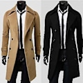 Miniatyrbillede 3 af 5: Fianao Lang Trenchcoat Dobbeltbrystet Ensfarvet Efterår Vinter Vindtæt Tyk Jakke (XL Khaki)