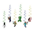 Miniatyrbild 5 av 5: Minecraft-tema för barnkalas - Dekorationer, ballonger, banderoll, tårtdekorationer (set)