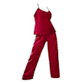 Miniatyrbild 1 av 5: Dam 2-delat Pyjamasset Supermjukt Rygglöst Linne Långbyxor Sovkläder Loungewear Set (XL röd)
