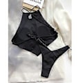 Miniatyrbild 3 av 4: Dam Badkläder Baddräkt Högmidjad Baddräkt Tvådelad Baddräkt Bikini Set Bikini Fiis Flerfärgad Valfritt (L SVART)