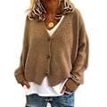 Miniatyrbillede 1 af 5: Dame Sweater Frakke V-Hals Langærmet Enkeltknappet Strik Sweater Ensfarvet Løs Pasform Sweater Cardigan (L khaki)
