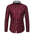 Miniatyrbild 1 av 5: Herrar Skjorta Rutiga Tryck Långärmad Knappar Formell Enkelknäppt Varm Business Plus Size Höst Topp Man Kläder (3XL Vinröd)