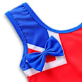 Miniatyrbild 4 av 4: En-dels badkläder för barn med flagga tryckt kant, volangkjol, sidobadkläder 5t?5-6 år? Blå