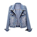 Miniatyrbilde 2 av 4: Uformell denimjakke med avtakbar hette for kvinner, beste gave (S Lys Blå)