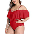 Miniatyrbilde 1 av 5: Plus Size Off Shoulder Ettdelt Badedrakt for Kvinner Magekontroll Badeklær(X-Large Rød)