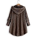 Miniatyrbillede 2 af 2: Damejakke Mode Knap Fluffy Uld Hættejakke Løs Vinter Varme Plus Størrelse (2XL Brun)