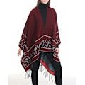 Miniatyrbild 3 av 5: 1 st. Röd Fleece Poncho Kvinna Sjal Kappa Retro Öppen Kvinna Vinter W