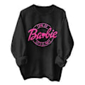 Miniatyrbillede 2 af 3: Barbie-inspireret Trendy Trykt Pink Power Crew Neck Langærmet Trøje (L Sort)