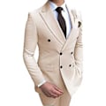 Miniatyrbillede 1 af 5: Herre Dobbeltbrystet Blazer Suit 2 Dele Slim Fit Bryllup Brudgom Tuxedos Peak Lapel Formelle Prom Suits (One Size Beige)