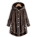 Miniatyrbillede 1 af 2: Damejakke Mode Knap Fluffy Uld Hættejakke Løs Vinter Varme Plus Størrelse (5XL Brun)
