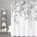Grå Eucalyptus Duschdraperi, Akvarell Växtblad med Blommig Badrum Duschdraperi Set med Krokar, Grå Vit,
