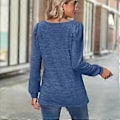 Miniatyrbillede 4 af 4: Løs afslappet bobleærme firkantet hals langærmet T-shirt (blå)