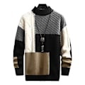 Miniatyrbilde 1 av 5: Hettegenser for menn med fargekombinasjon, lange ermer, preppy stil, delikat tekstur, varm, polyester, krympefri, høst, casual strikk (M svart)