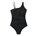 Miniatyrbillede 3 af 5: Dames Monokini Mesh Asymmetrisk Skulderstropper Badedragt Høj Udsnit Enkeltdelt Badetøj Badetøj (XL Sort)