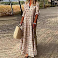 Pikkukuva 2 / 5: Maximekko Viehättävä Pystykaulus Pehmeä Pitkä Mekko Rento Löysä Boho-kuvioinen Maximekko Katumuoti (3XL sininen)