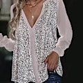 Miniatyrbilde 5 av 5: Langarmet Topp med Paljetter - Sexy, Glitrende Paljettskjorte, Komfortabel Bluse til Jobb, Kontor og Formelle Anledninger (XL Grå)