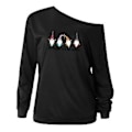 Miniatyrbillede 2 af 3: Jule-En-Skulder Tunika Kvinder Langærmet T-shirt Juletop Bluser L Sort