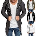 Miniatyrbilde 2 av 4: Hettejakke Cardigan Mote Fargeekte Lettstelt Lang Jakke Lang Modell Glidelås Hettegensere Herre Hettegensere for Klubb (L grå)
