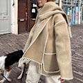 Miniatyrbillede 2 af 5: Mode Single-breasted Tassel Scarf Frakke Fritids Tyk Langærmet Frakke til Efterår Vinter (S Sort eller Hvid)