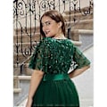 Miniatyrbild 4 av 5: Ever-Pretty Dam Plus Size Paljettbroderi A-Linje Kortärmad Bröllopsgästklänning (7XL grå)