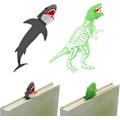 Pikkukuva 1 / 4: 2 kappaletta hain kirjanmerkki lapsille pojille dinosaurus kirjanmerkki jättiläinen viileä lasten 3D kirjanmerkit valaiseva 3D sarjakuvaeläin boo