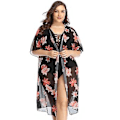 Miniatyrbillede 1 af 4: Piges badedragt bluse mesh blomsterprint sexet lang dame strand cover-up dame badetøj Sort baggrund med orange mønster