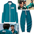 Miniatyrbild 2 av 2: Squid Game Jacka Byxor Cosplay Sport Zippade Cardigan Digital 456 Tryckt Fickor Tröja Set V (XXL)