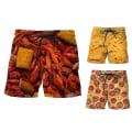 Miniatyrbillede 3 af 5: Pølseprint Herreshorts Brede Ben Elastisk Talje Snøresnor Mad Shorts.M.Gul