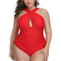 Miniatyrbilde 3 av 5: Dame Front Cross Plus Size Hel Badedrakt Magekontroll Keyhole Badedrakter Badetøy (style1342)