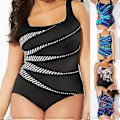 Miniatyrbillede 2 af 5: Dame Sommer Plus Size Push Up Badetøj Stribet Printet Bodycon Badedragt Heldragt Badedragter (L sort)