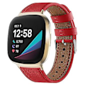 Miniatyrbilde 1 av 5: For Fitbit Versa 3 smartklokke klassisk dobbeltsidig førstelags ku-skinn lærrem for Fitbit Versa 3 / for Fitbit Sense band For Fitbit Sense Rød