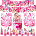 Pikkukuva 1 / 5: Barbie-synttärijuhlat 2023 - Pinkki Teemajuhlatarvikkeet, Mukana Onnittelulippu, Ilmapallot, Kakku- ja Kupkakiinnitteet ( )