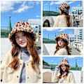 Miniatyrbild 4 av 5: 1 st Leopard Daisy Hatt för Kvinnor Vinter Bucket Hat Män Faux Päls Varm